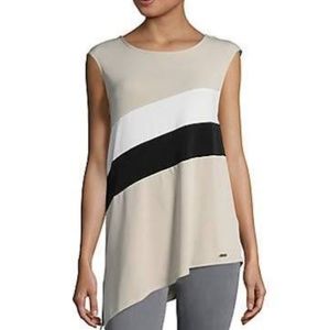 Calvin Klein Sleeveless Angle Bottom Top with Stripe